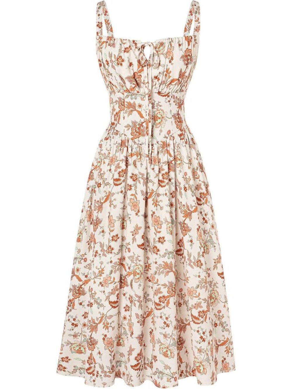 〽️womens Beige Orange Floral Closed Square Neck Garden Daily Events Corset Dress